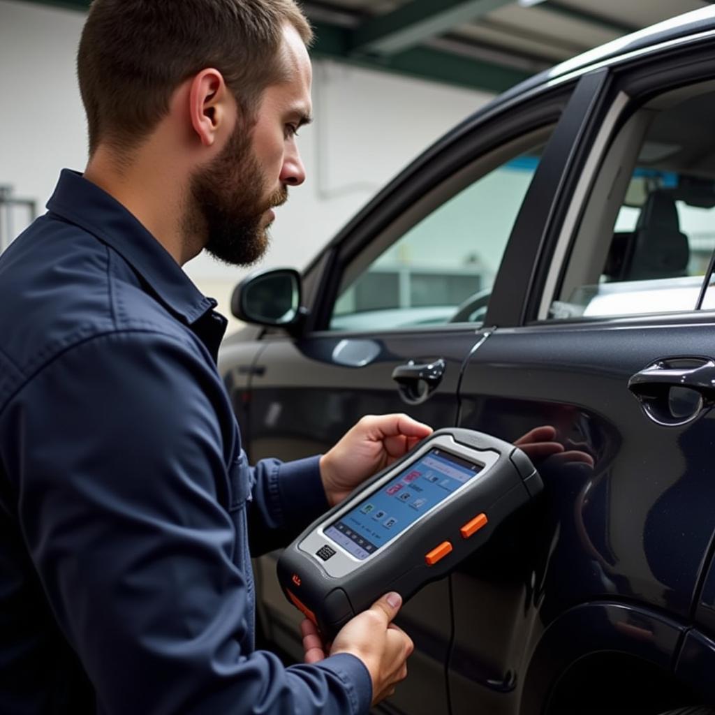 Technician Using MaxiSys Pro on Car