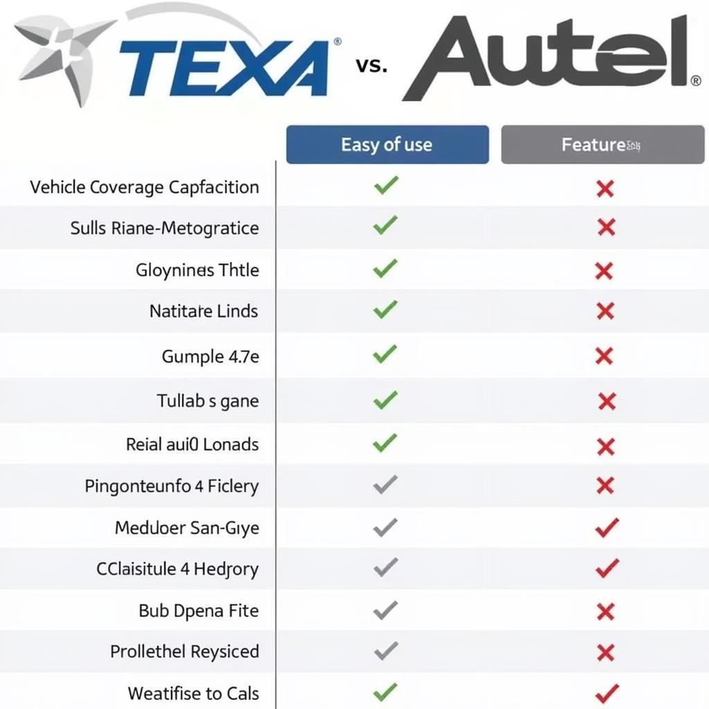 Texa vs. Autel ADAS Comparison Chart