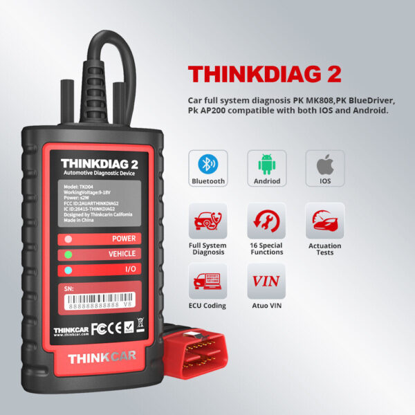 THINKDIAG 2 OBD2 Scanner Car Diagnostic Tool ECU Coding Full Software Free BT - Image 3