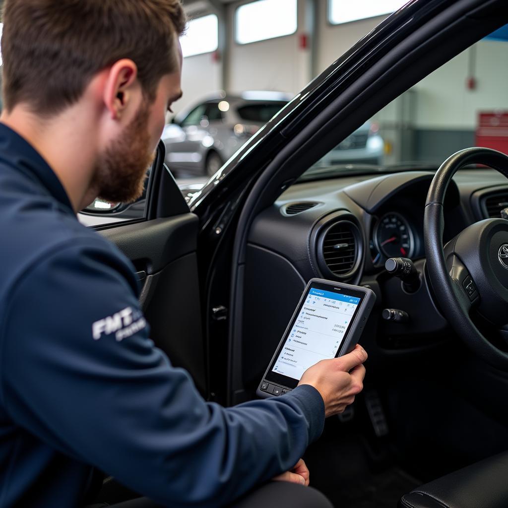 Technician Using a Dealer Scanner on a Toyota 86