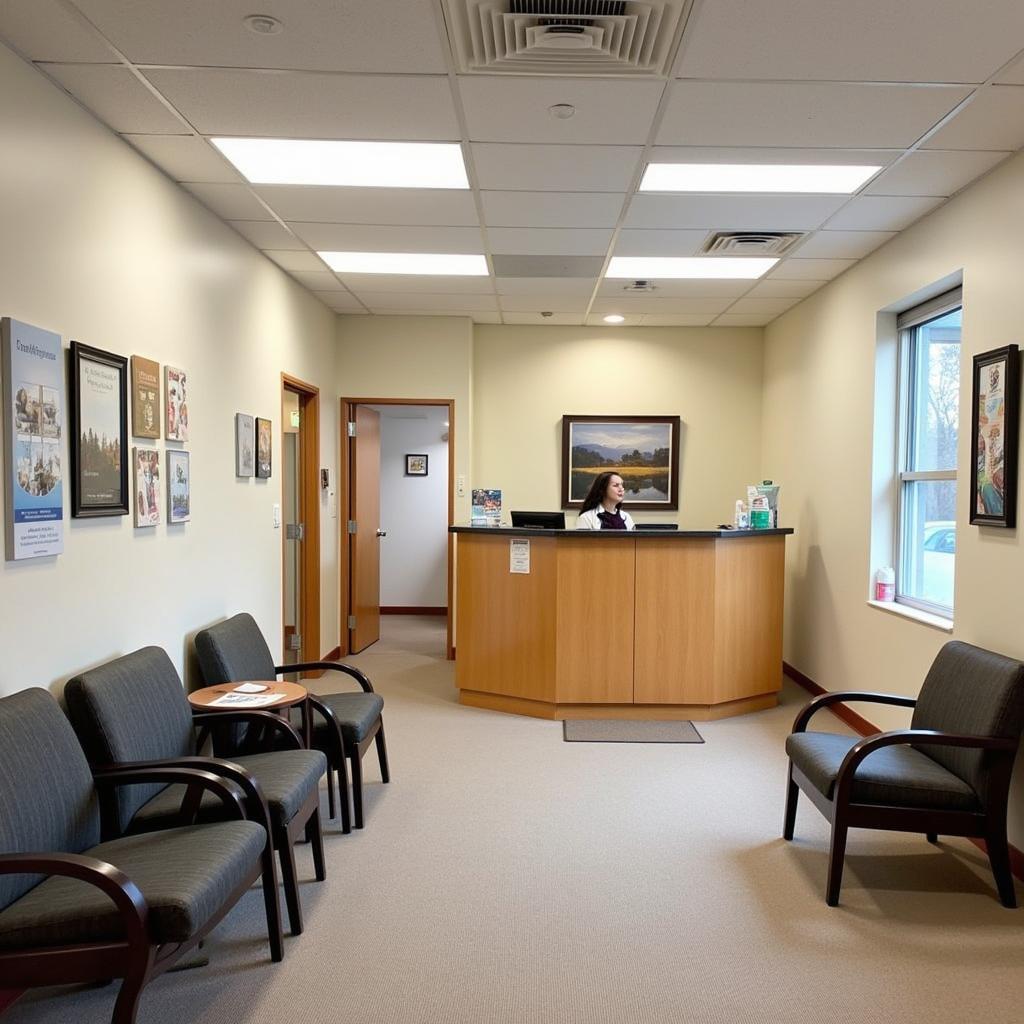 Waiting room of a modern and clean urgent care clinic.