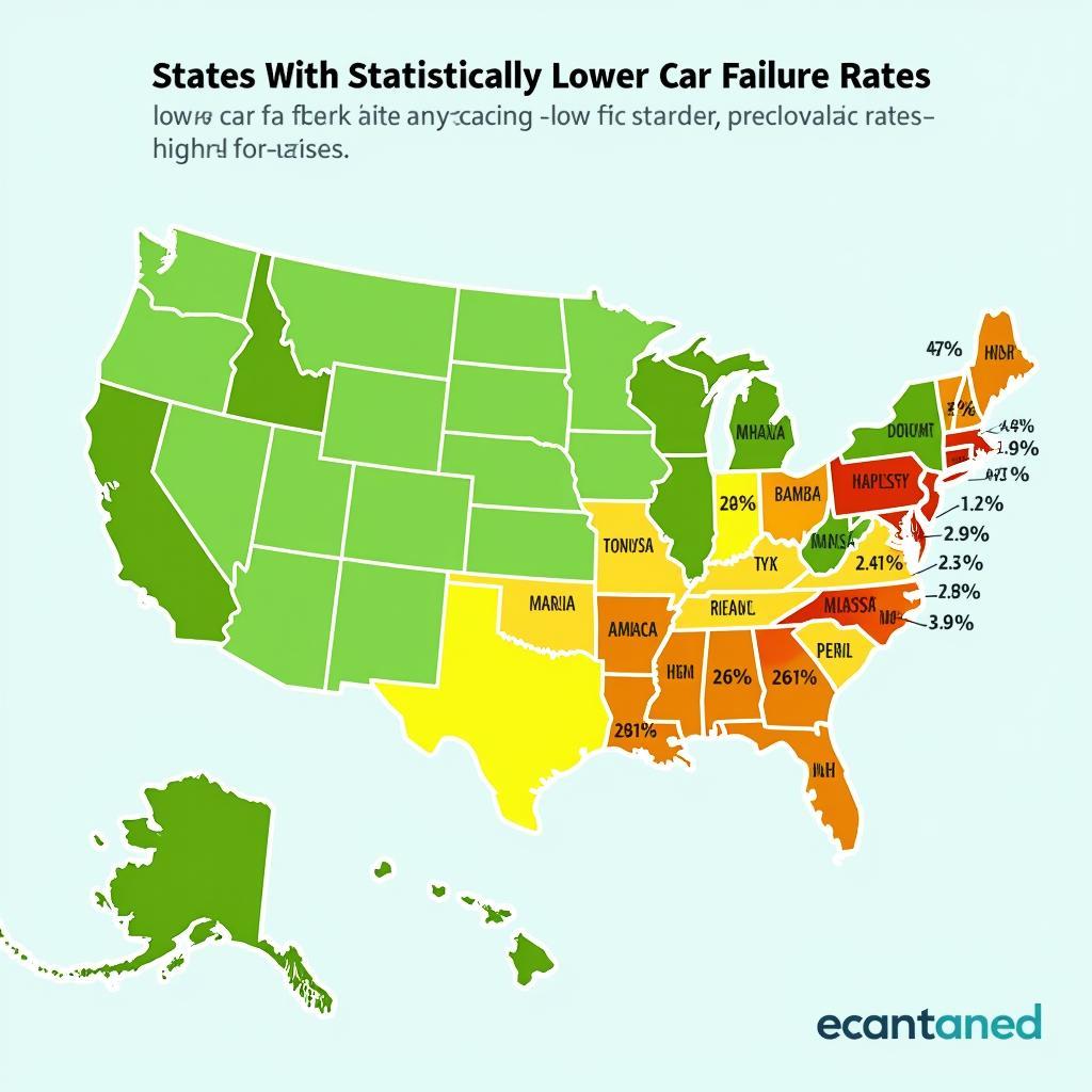 US Map Showing States with Low Car Failure Rates