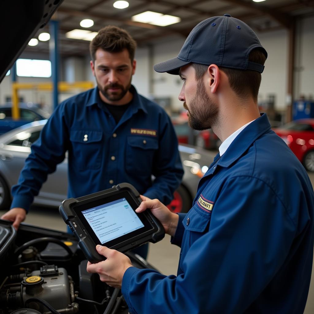 Used car inspection in Boston - mechanic checking engine