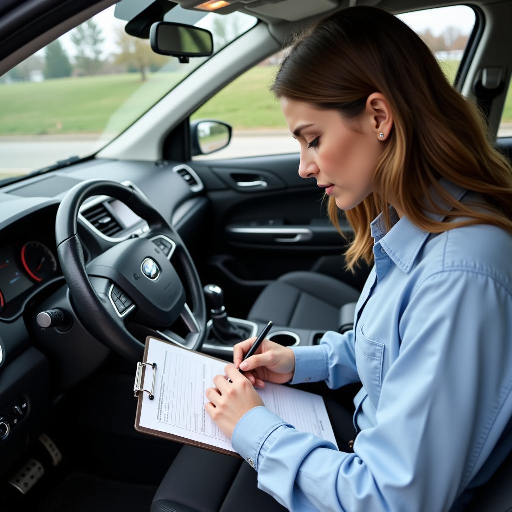 Inspecting a used car with a checklist