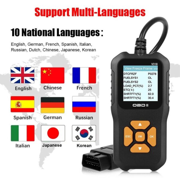 V318 OBD2 Check Engine Diagnostic Scanner Tool Car Fault Code Reader Battery te - Image 3