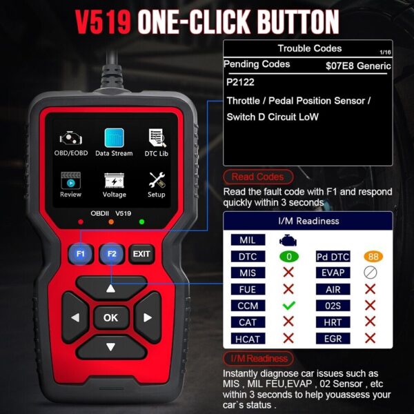 V519 Car Scanner OBD2 Car Fault Diagnosis Tool Engine Fault Code Detector - Image 5