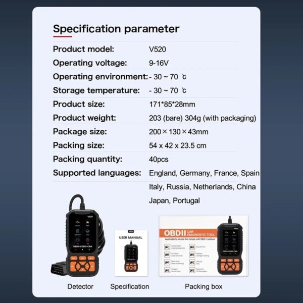 V520 Professional OBD2 Scanner Diagnostic Tool Enhanced Auto Check Engine - Image 3