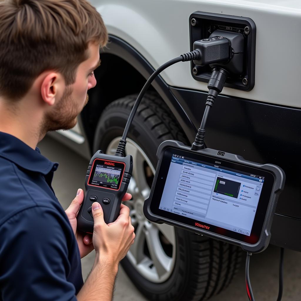 Mechanic Using VCI 100 Autel