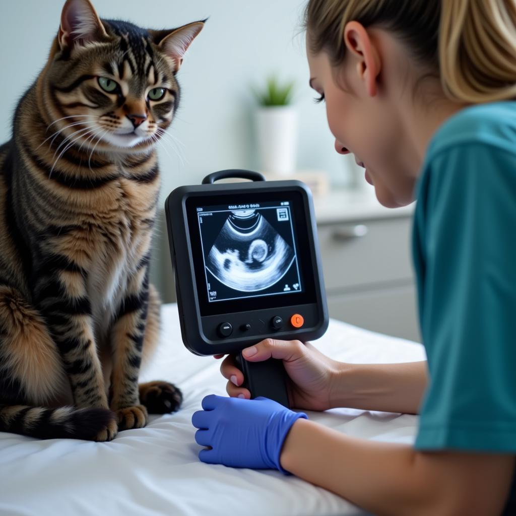 Vet Using Point-of-Care Ultrasound on a Cat