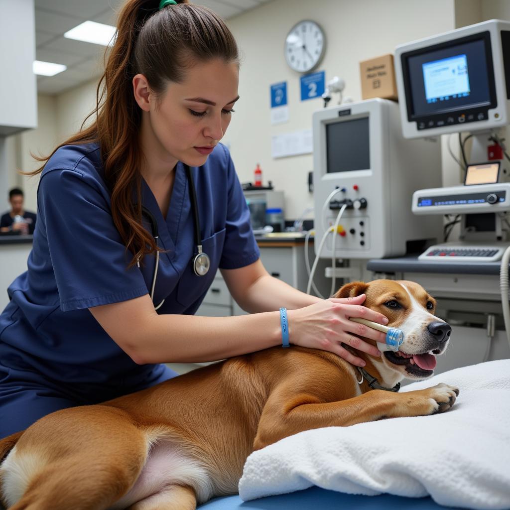 Veterinarian Examining a Dog in an Emergency Room