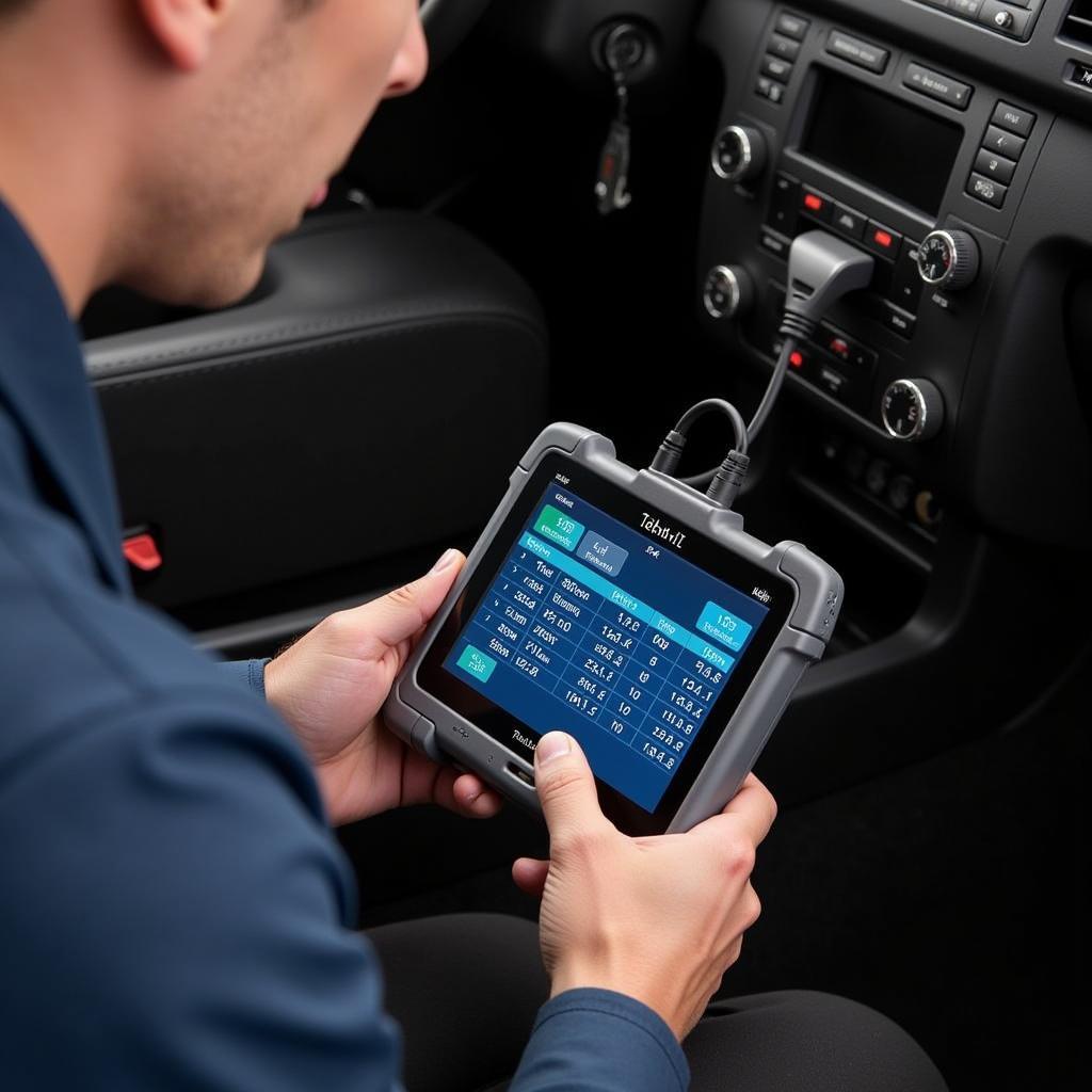 Technician Using Vetronix Tech 2 on a GM Vehicle