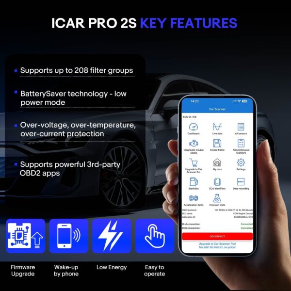 Vgate iCar Pro 2S OBD2 Scanner Bluetooth Car Code Reader Iphone & Android - Image 2