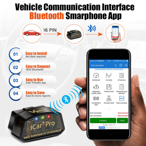 Vgate iCar Pro OBD2I Diagnostic Code Reader Scanner Bluetooth 4.0 Android IOS - Image 2