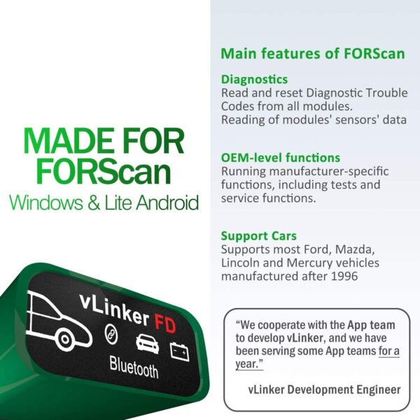 Vgate OBD2 Bluetooth Scanner vLinker FD Diagnostic FOR-Scan Adapter for Android - Image 4