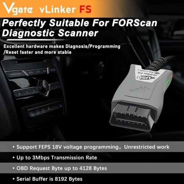 Vgate vLinker FS OBD2 Scanner USB Adapter Fit For FORScan HS/MS-CAN Auto Switch - Image 3