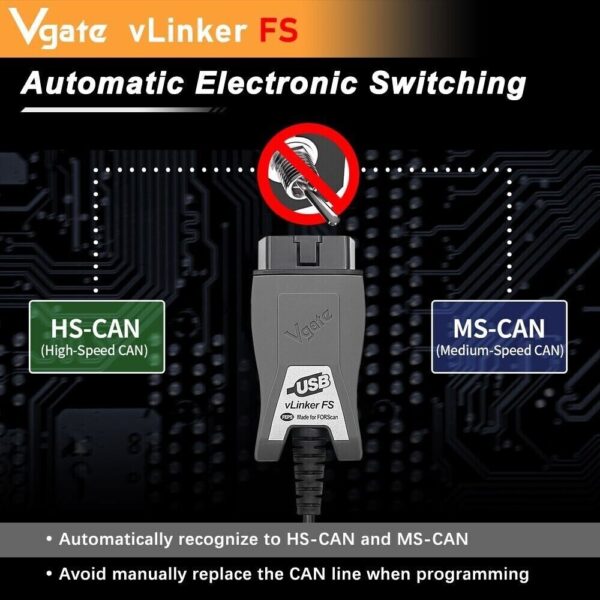 Vgate vLinker FS OBD2 Scanner USB Adapter Fit For FORScan HS/MS-CAN Auto Switch - Image 5