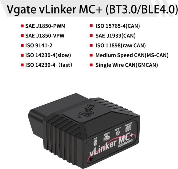 Vgate vLinker MC+ BT4.0 OBD2 Scanner Code Reader Diagnostic Tool Android/ios - Image 3