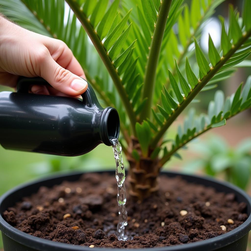 Watering a Parlor Palm