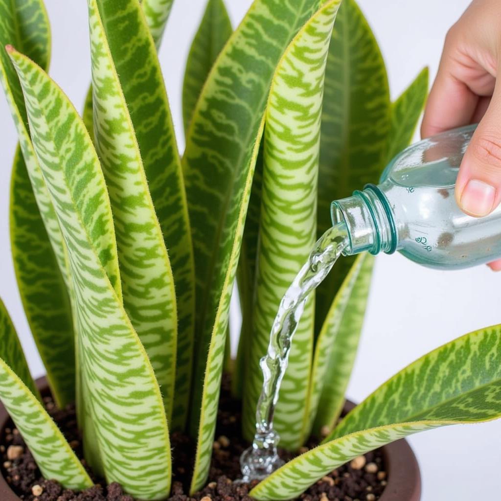 Watering a snake plant