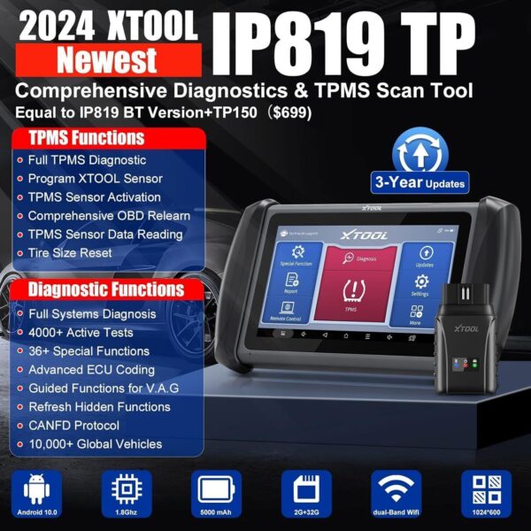 XTOOL IP819TP Car TPMS Relearn Full Diagnostic Scanner TS100 Programming Tool - Image 2