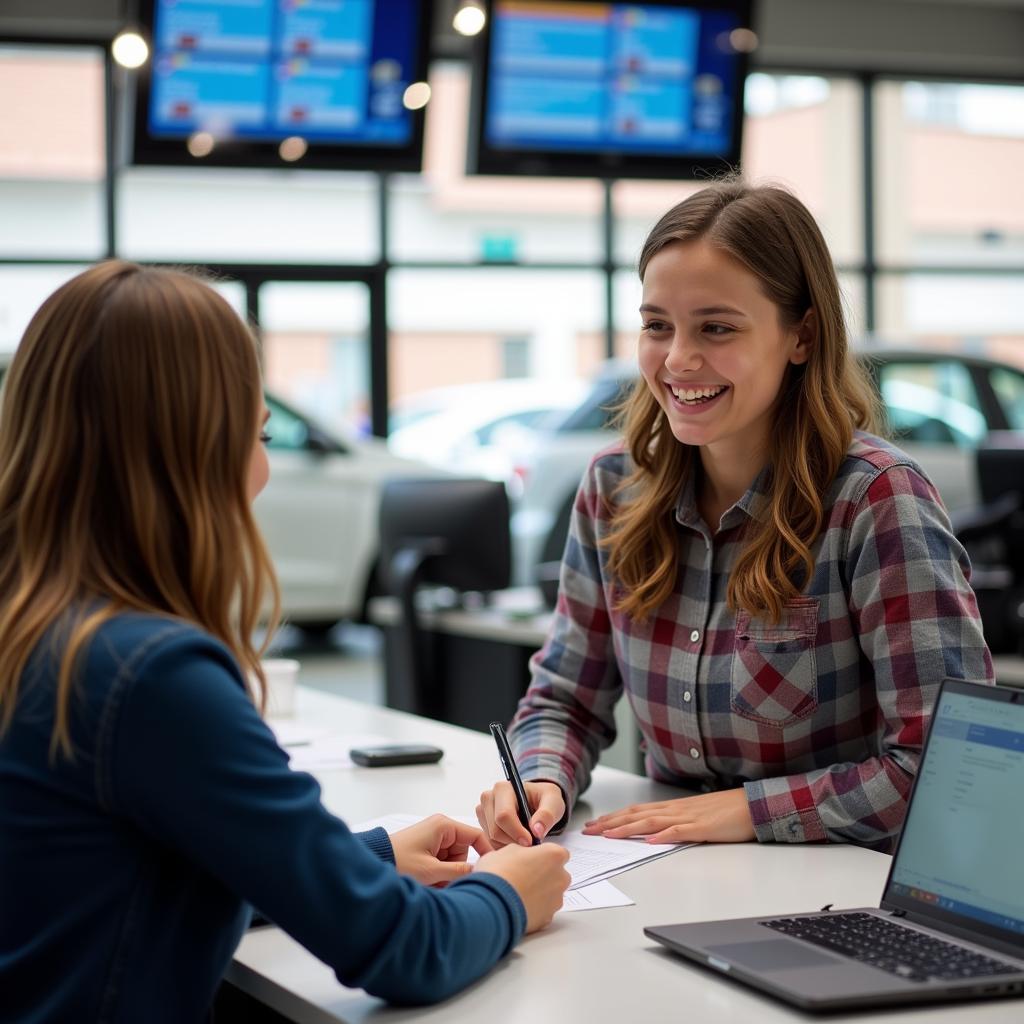 Young Driver Renting a Car at Rental Counter